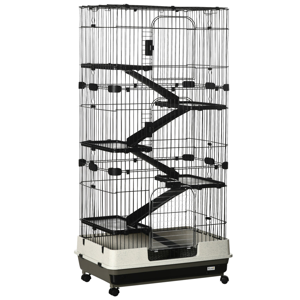 6-Level Small Animal Cage for Rabbits and Ferrets – Black / 870x600x410 mm