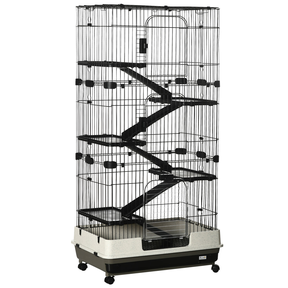 6-Level Small Animal Cage for Rabbits and Ferrets – Black / 870x600x410 mm