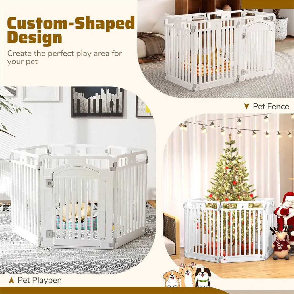6-Panel Dog Playpen with Convertible Design and Lockable Door