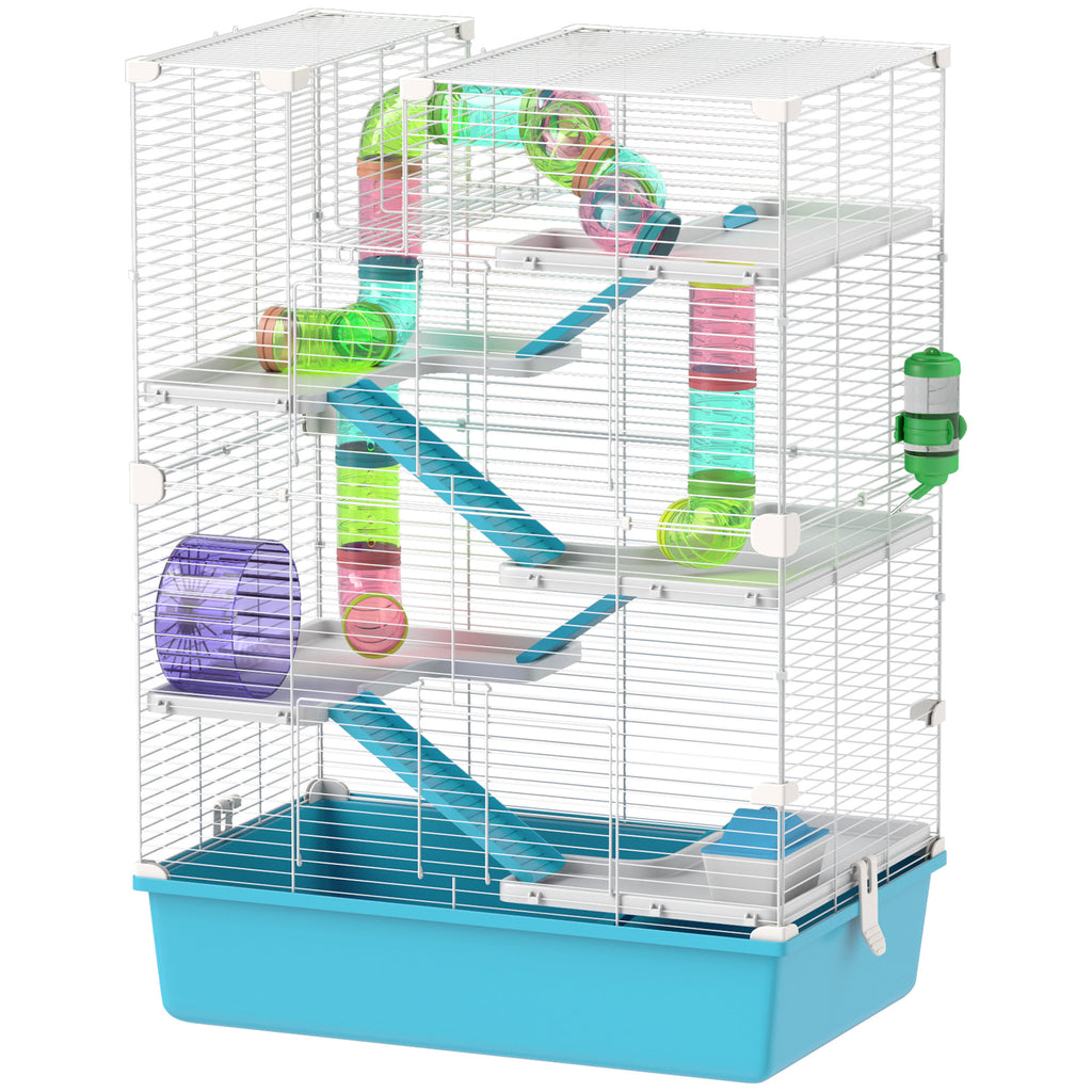 6-Tier Hamster Cage with Tubes and Accessories – Light Blue / 620x170x385 mm