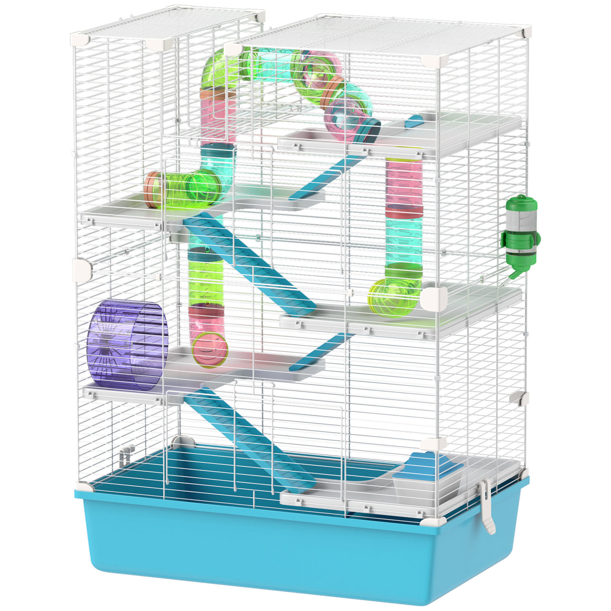 6-Tier Hamster Cage with Tubes and Accessories – Light Blue / 620x170x385 mm