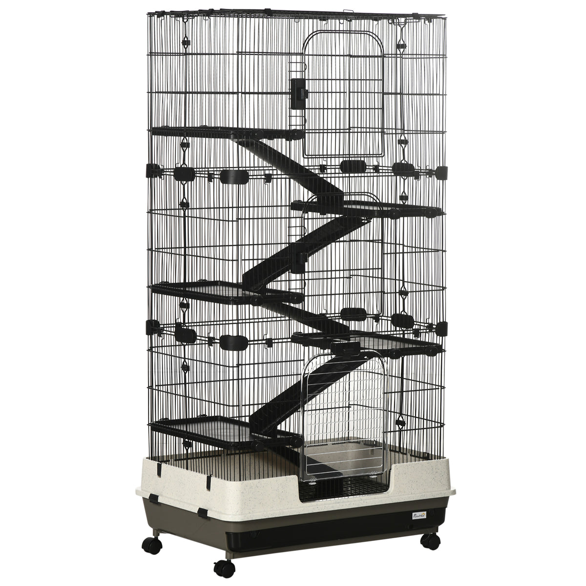 6-Tier Rolling Rabbit Cage with Large Living Space – Black and White / 870x600x410 mm