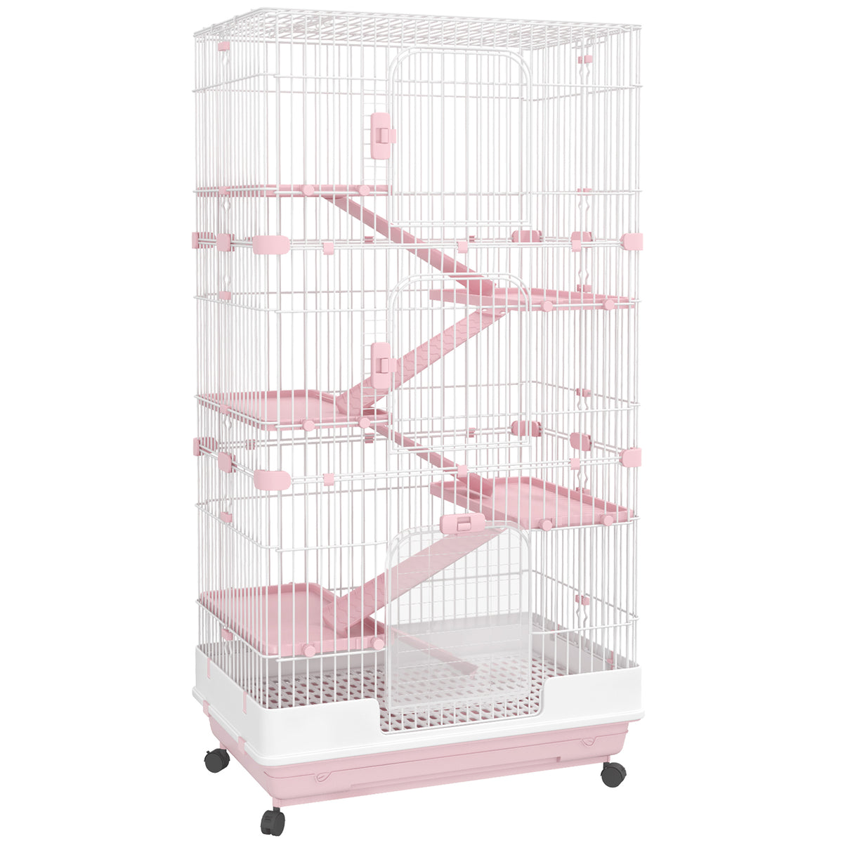 6-Tier Small Animal Cage for Rabbits and Chinchillas – Pink / 835x380x555 mm