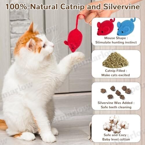 6 Woolen Yarn Crochet Mouse Catnip Toys for Indoor Cats – view 2