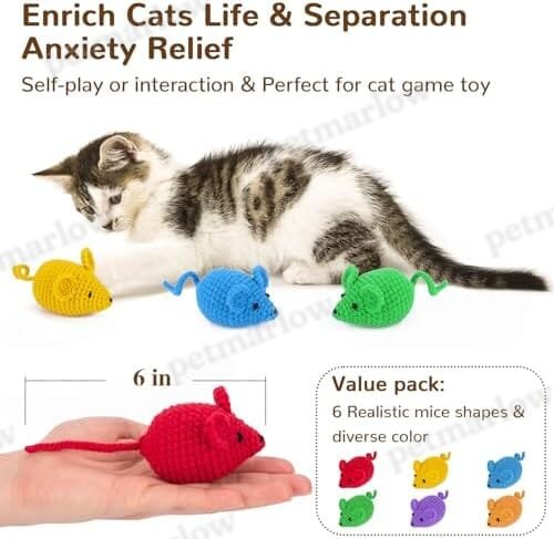 6 Woolen Yarn Crochet Mouse Catnip Toys for Indoor Cats – view 4