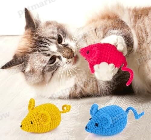 6 Woolen Yarn Crochet Mouse Catnip Toys for Indoor Cats – view 6