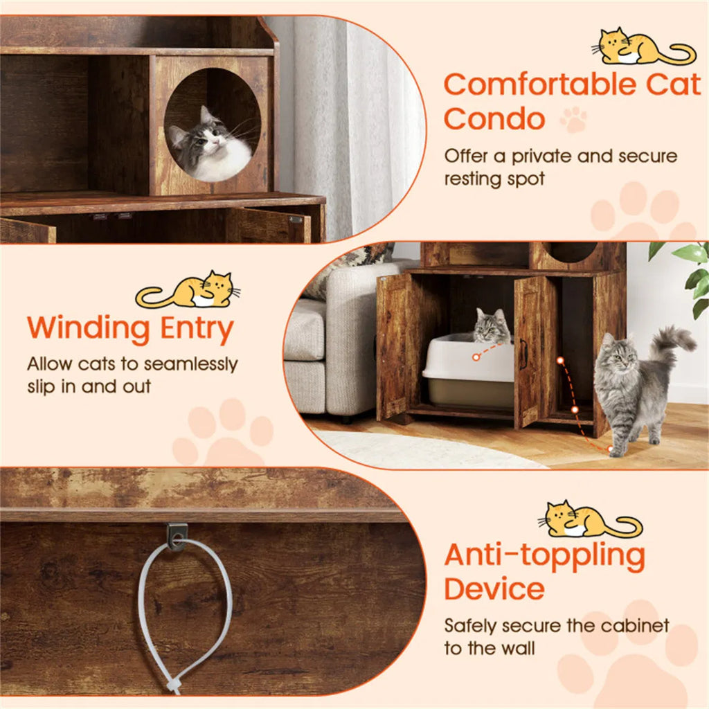 Wooden Cat Litter Box Enclosure with Storage – view 9