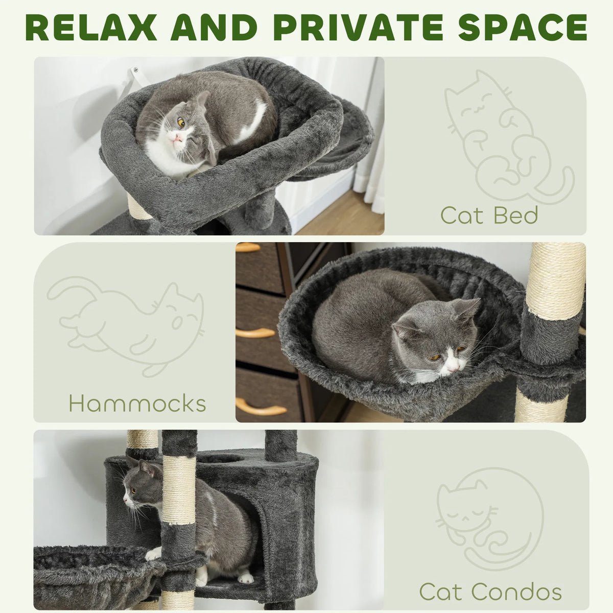Cat Tree Tower with Scratching Posts and Hammocks – view 7