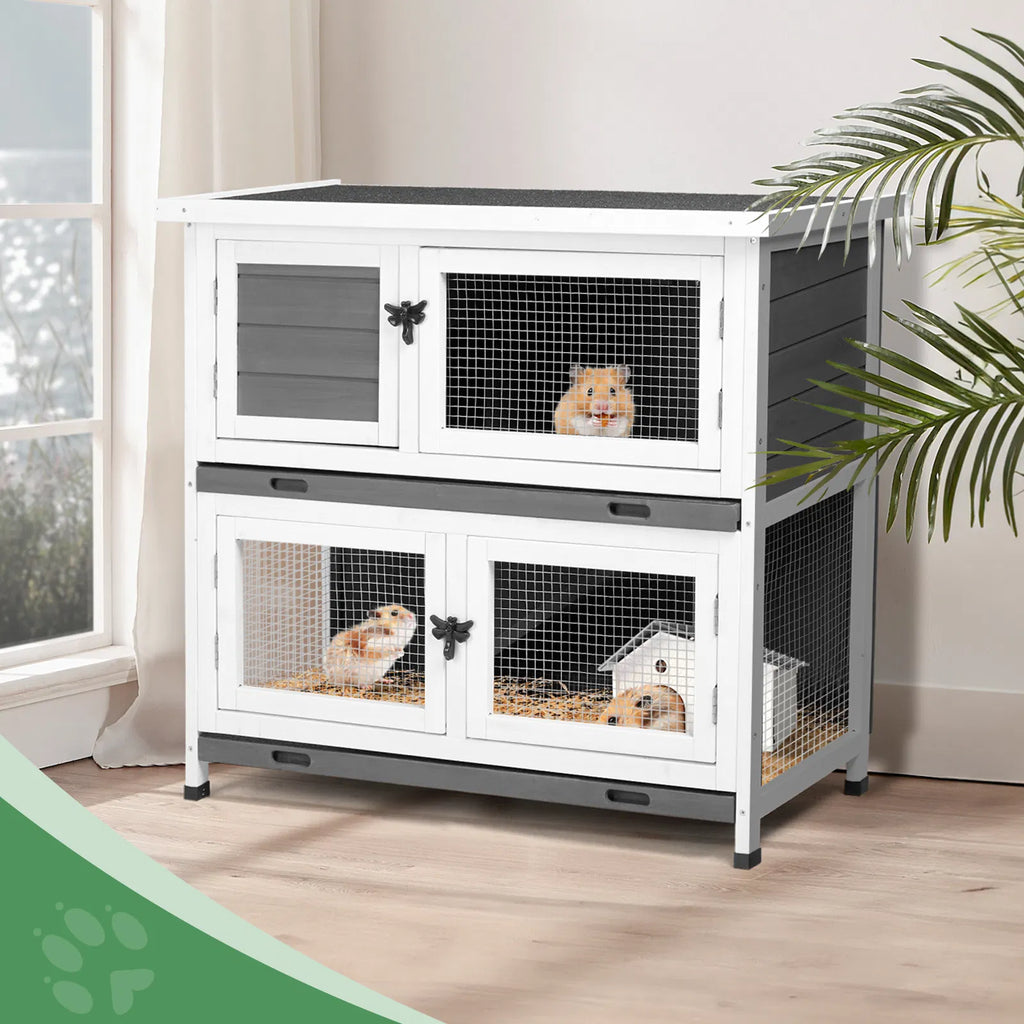 2 Story Solid Wood Rabbit Hutch for Small Animals – view 12