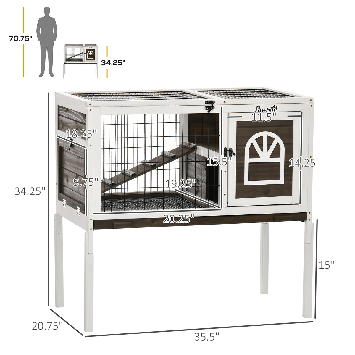 Wood Rabbit Hutch with Elevated Run for Small Animals – view 8