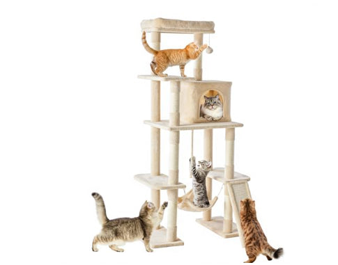 63-Inch Multi-Story Cat Tree Tower for Climbing and Relaxation