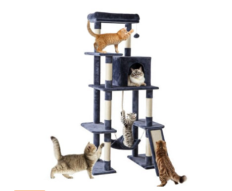 63-Inch Multi-Story Cat Tree Tower for Climbing and Relaxation – Dark grey