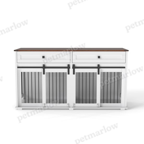 Large Dog Crate Furniture with Double Drawers and Sliding Door – view 3