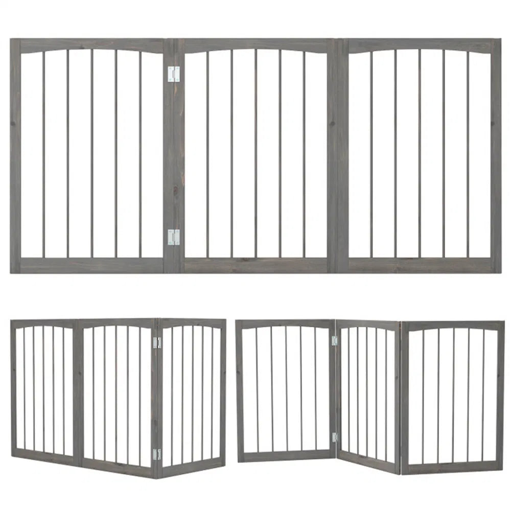 Gray Wooden Pet Fence for Dogs and Cats – view 2