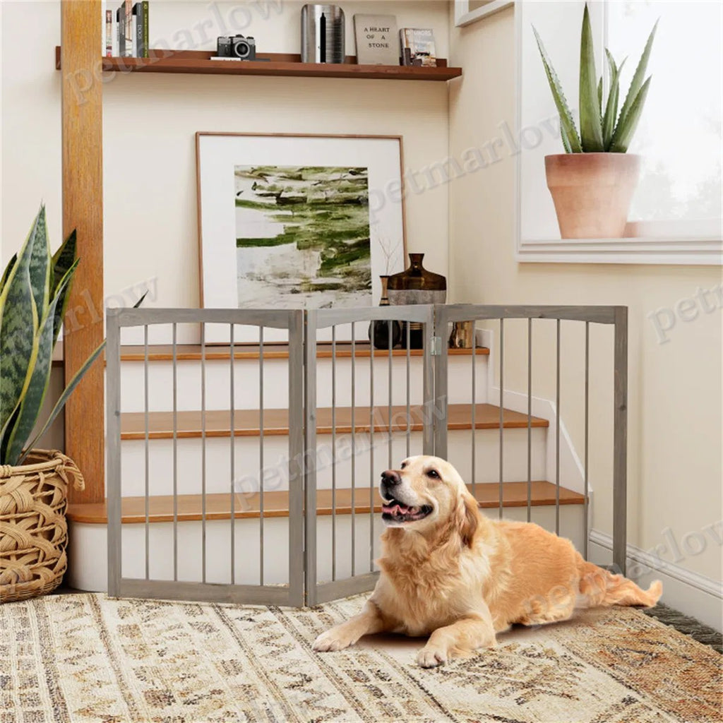 Gray Wooden Pet Fence for Dogs and Cats – view 3