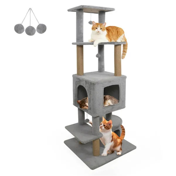 Light Gray Cat Tower with Plush Perches and Balls – defaulttitle
