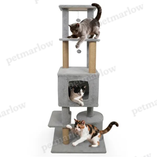 Light Gray Cat Tower with Plush Perches and Balls – view 5