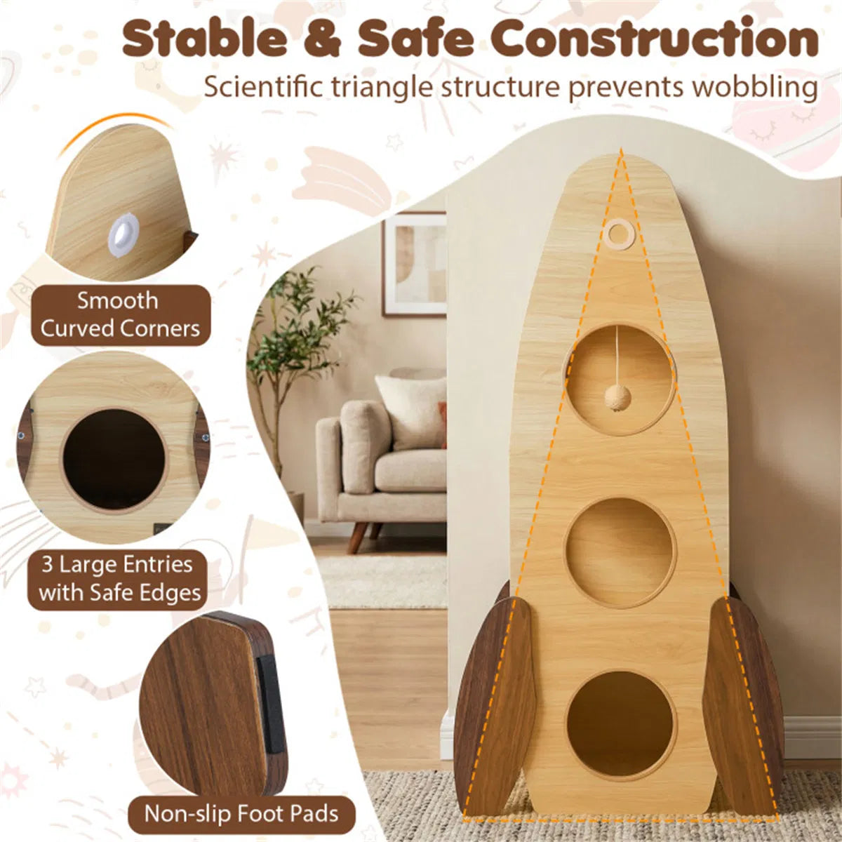 4-Tier Rocket Shape Cat Tree with Condo and Scratch Pad – view 9