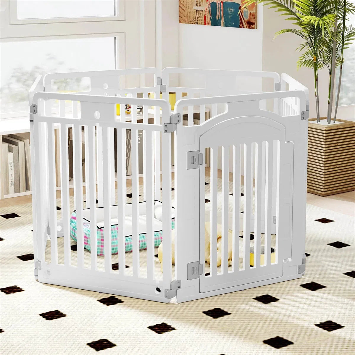 6-Panel Dog Playpen with Convertible Design and Lockable Door – view 8