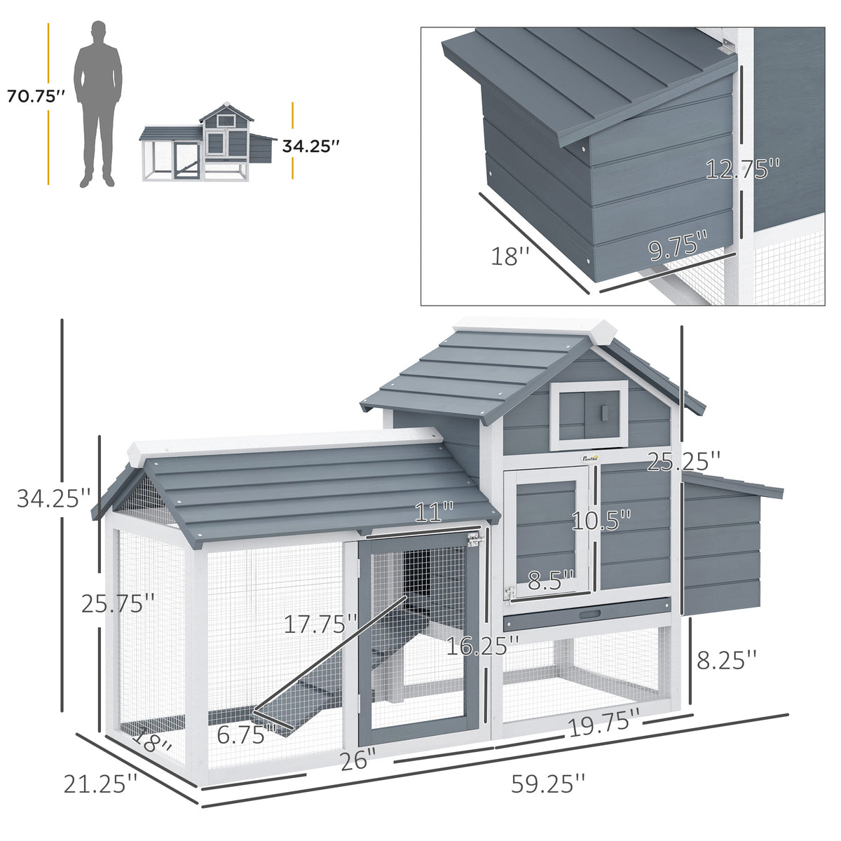 Wooden Chicken Coop with Nesting Box and Removable Tray – view 8