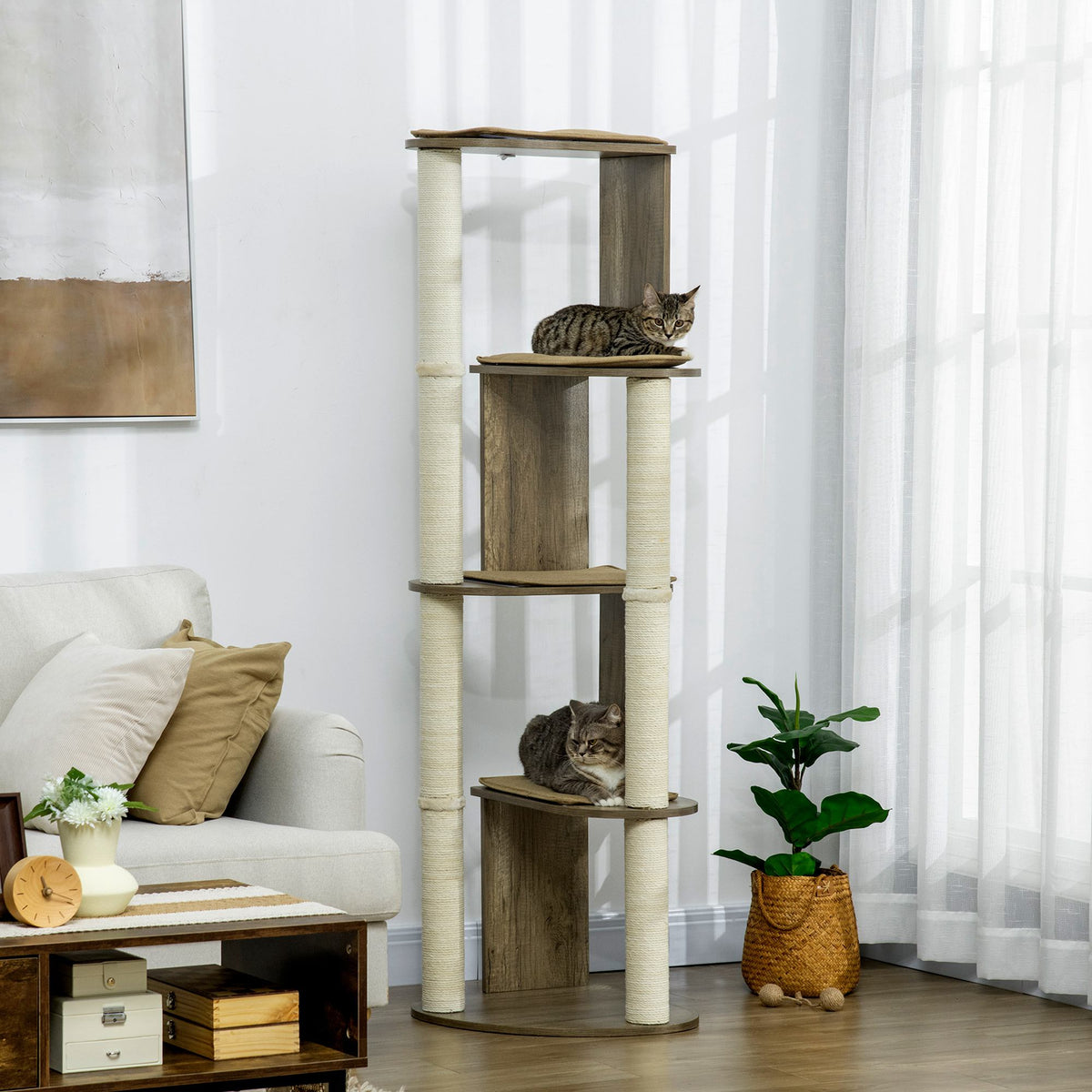 65" Corner Modern Cat Tree Tall for Climbing