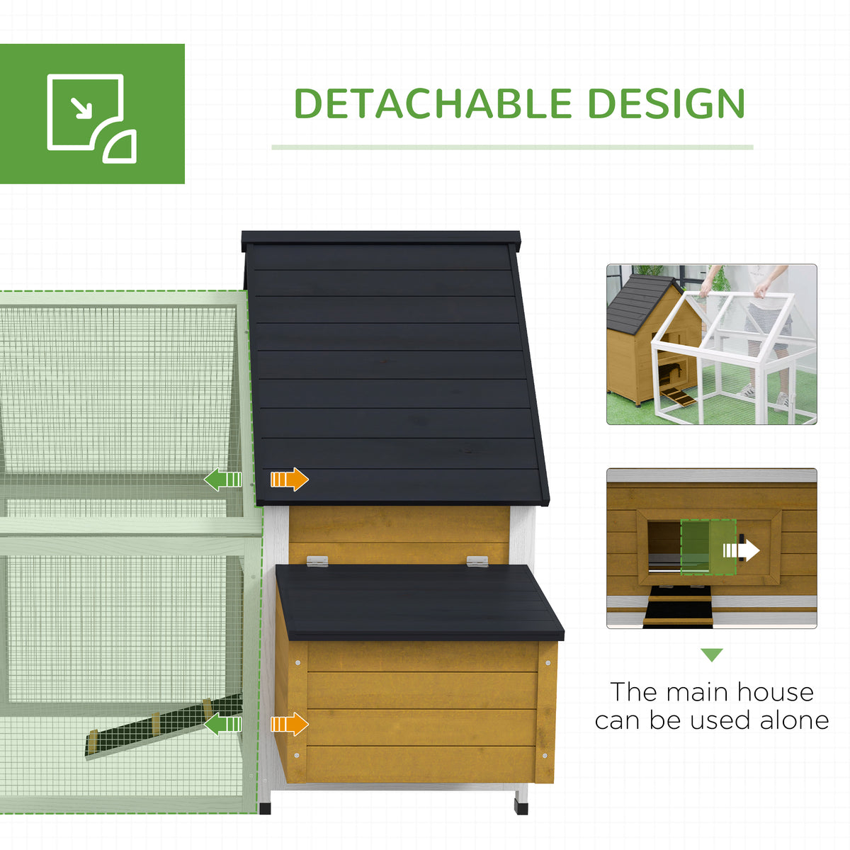 Wooden Chicken Coop with Nesting Box and Run for Poultry – view 9