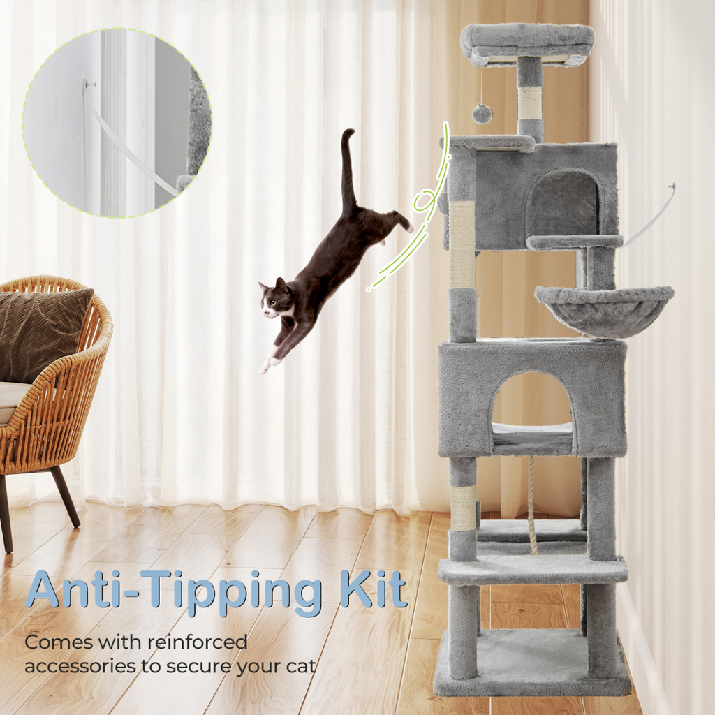 66 Inch Cat Tree Tower with Hammock and Condos – view 14