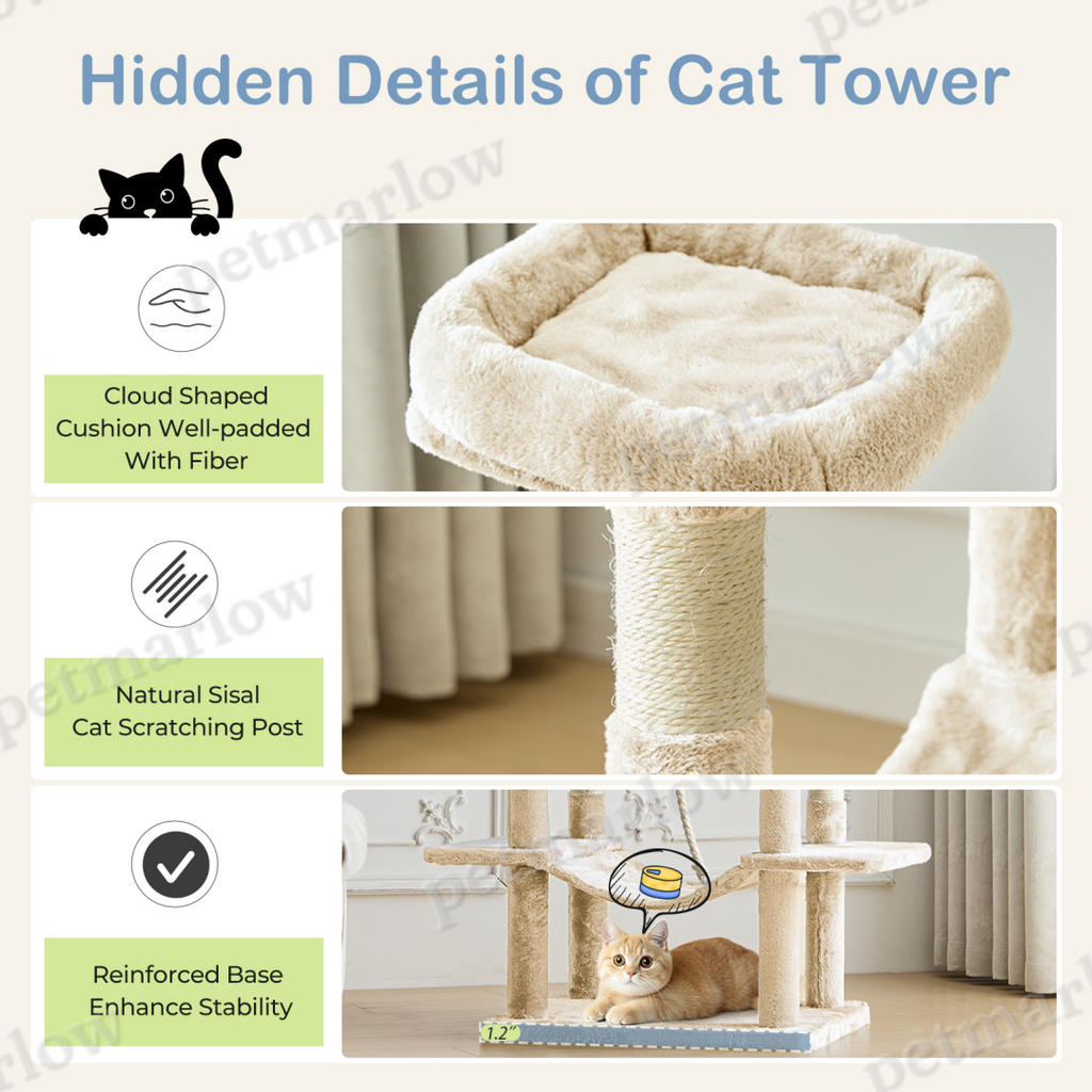 66 Inch Cat Tree Tower with Hammock and Condos – view 5