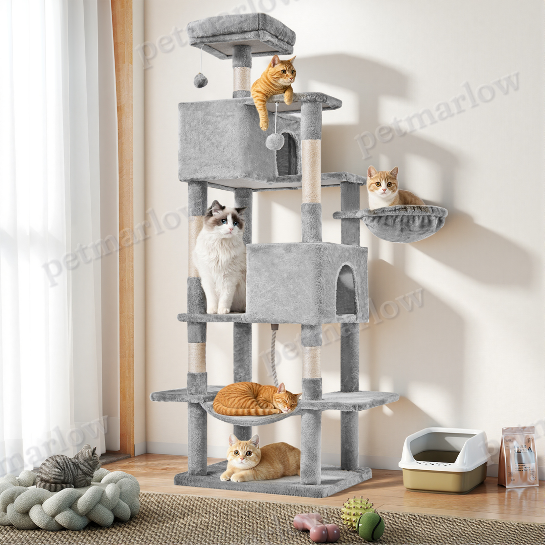 66 Inch Cat Tree Tower with Hammock and Condos – view 6