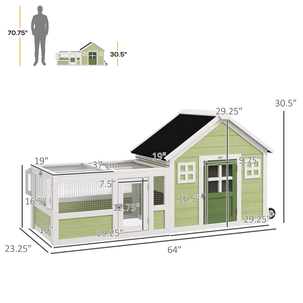 64 Inch Rabbit Hutch with Asphalt Roof and Wheels – view 8