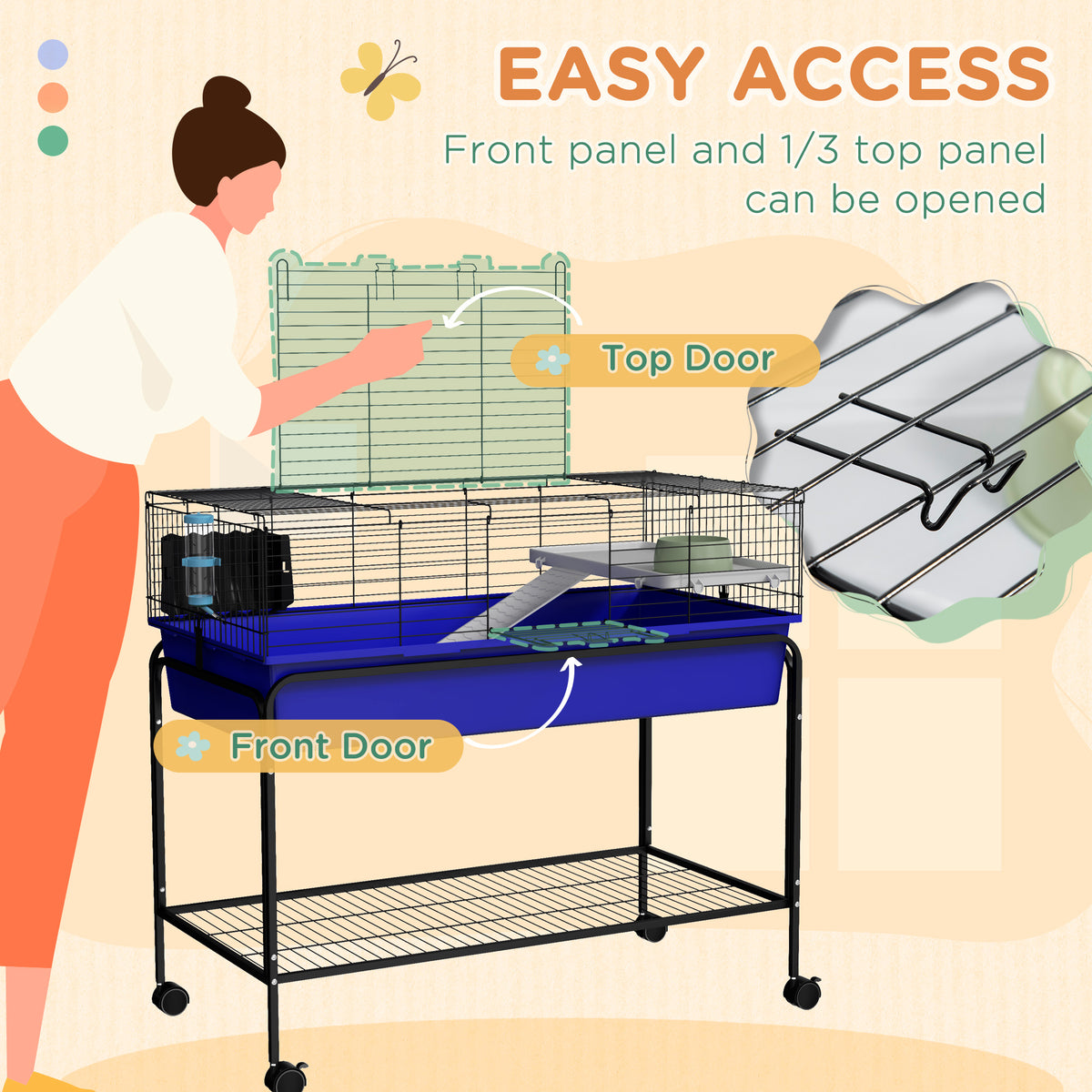 Two-Story Small Animal Cage with Removable Stand and Wheels – view 8