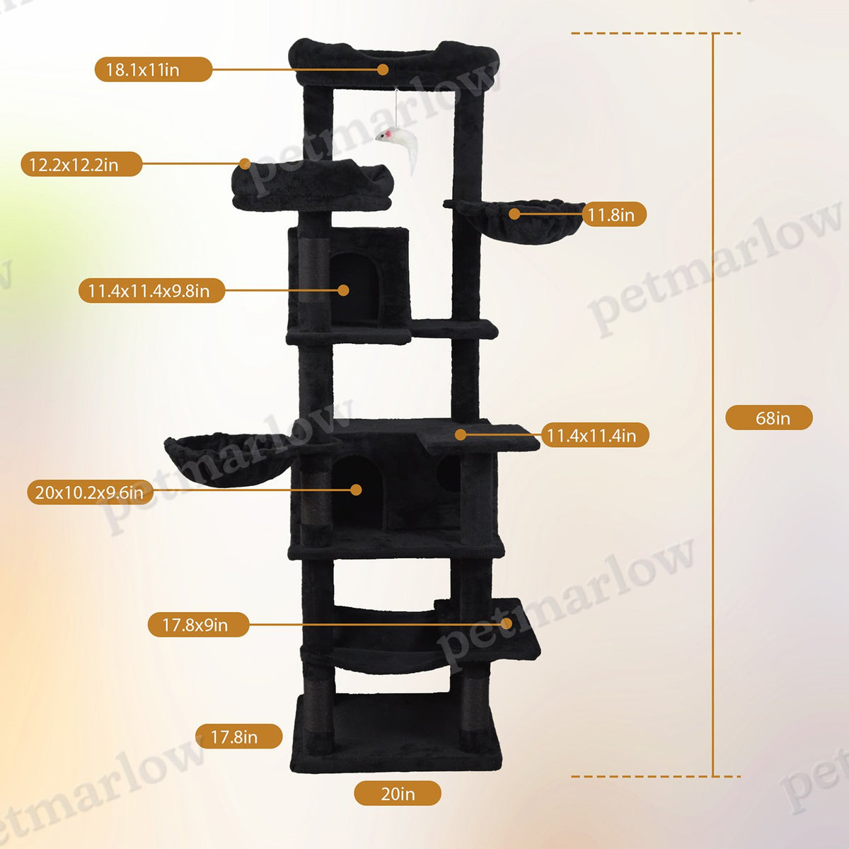 68-Inch Tall Multi-Level Cat Tree with Hammocks – view 5