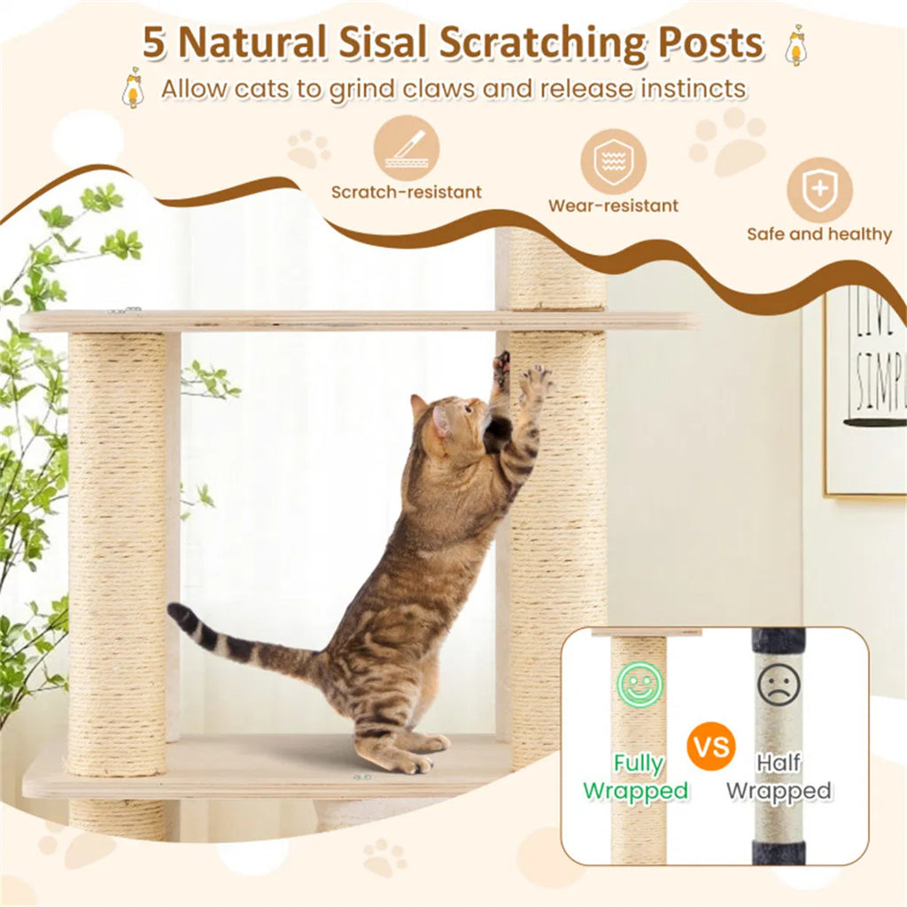 Wooden Cat Tree with 2-Story Condo and Scratching Posts – view 8
