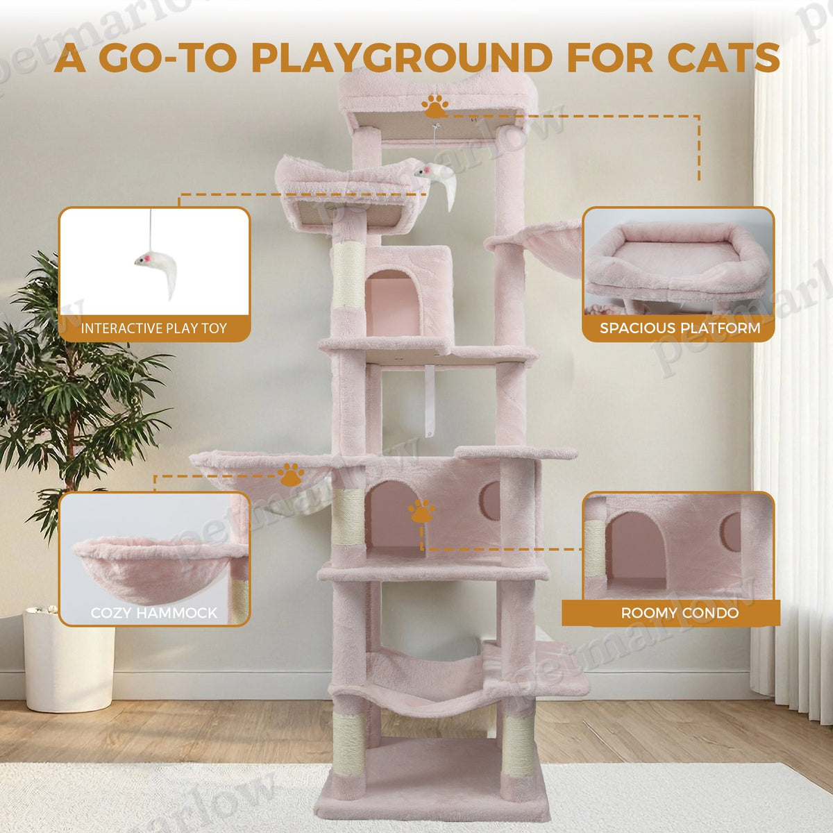 68in Tall Multi-Level Cat Tree with Hammocks – view 4