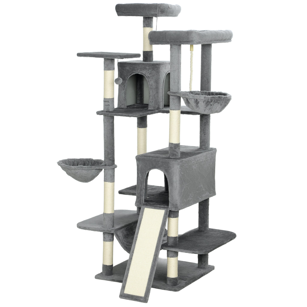 69" Multi-Level Cat Tree with Condos and Hammocks – Dark Gray / 620x310x630 mm
