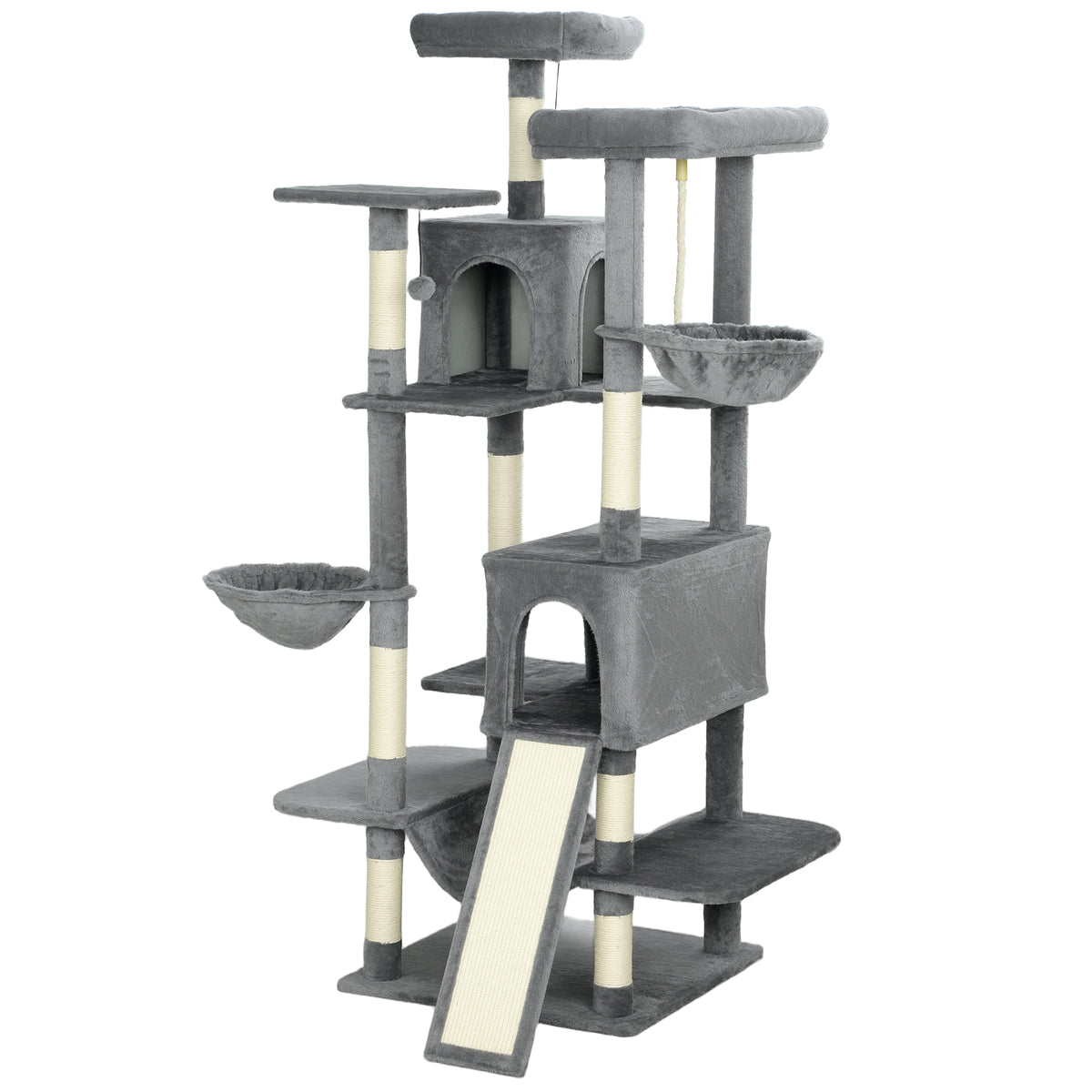 69" Multi-Level Cat Tree with Condos and Hammocks – Dark Gray / 620x310x630 mm