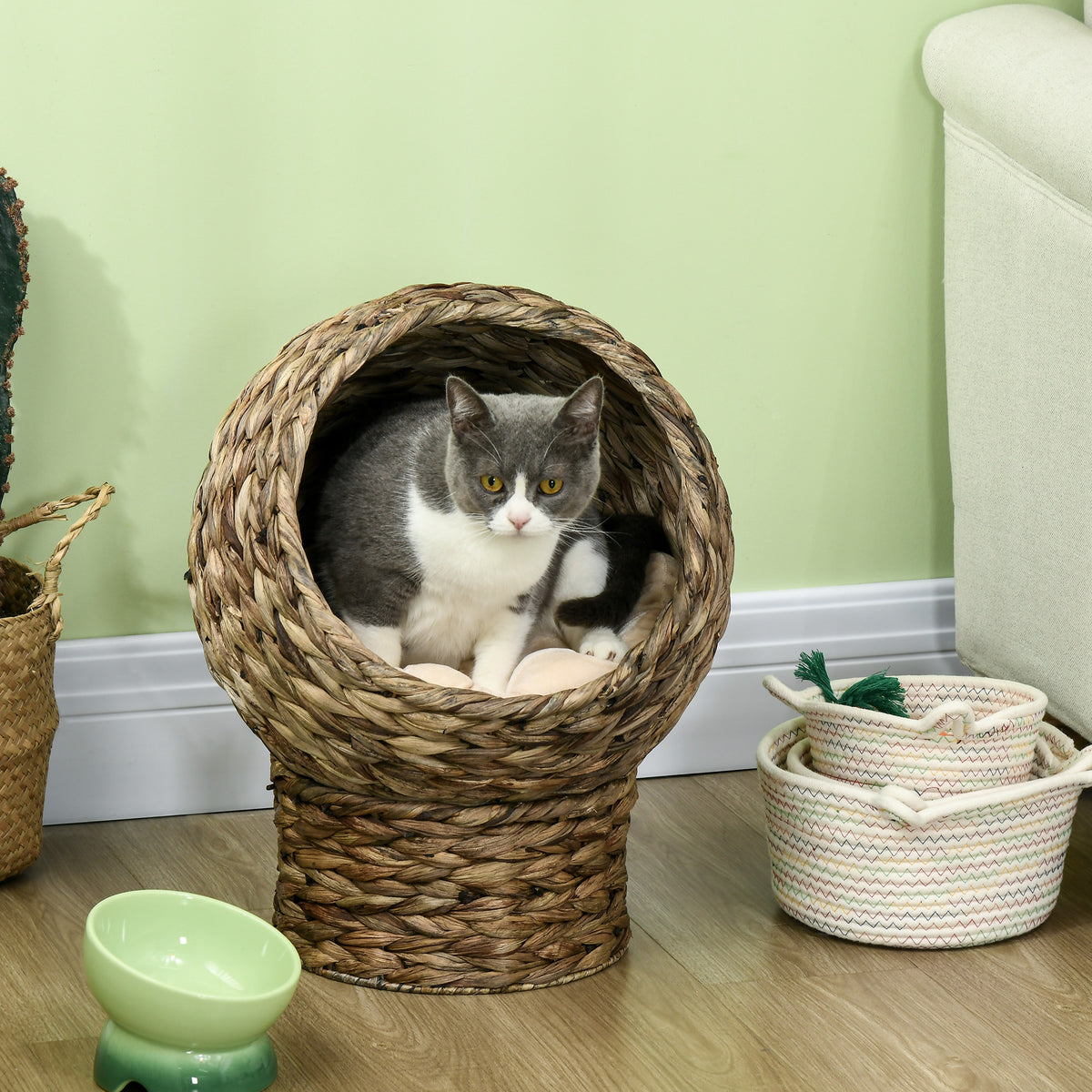 Handwoven Elevated Cat Bed with Soft Cushion – view 7