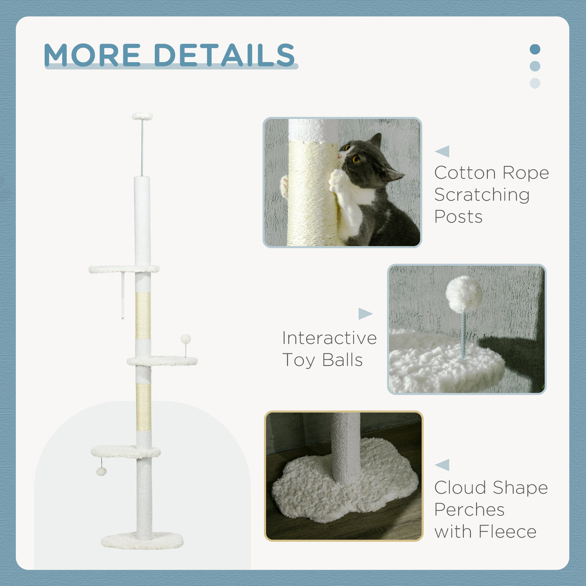 8.4 Floor to Ceiling Cat Tree, Adjustable Height, White – view 9