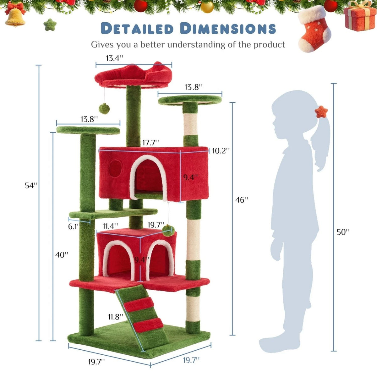 Multi-Level Cat Tower, Cat Tree With Full-Wrapped Sisal Scratching Posts, 2 Condos And Hanging Toy For Multi-Cats And