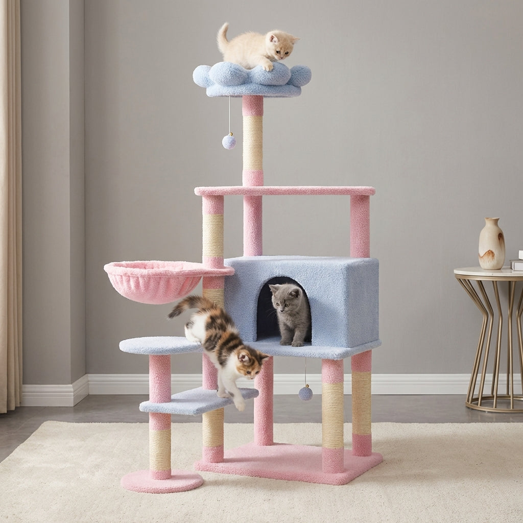 Flower Cat Tree with Large Condo and Removable Cushion – view 11