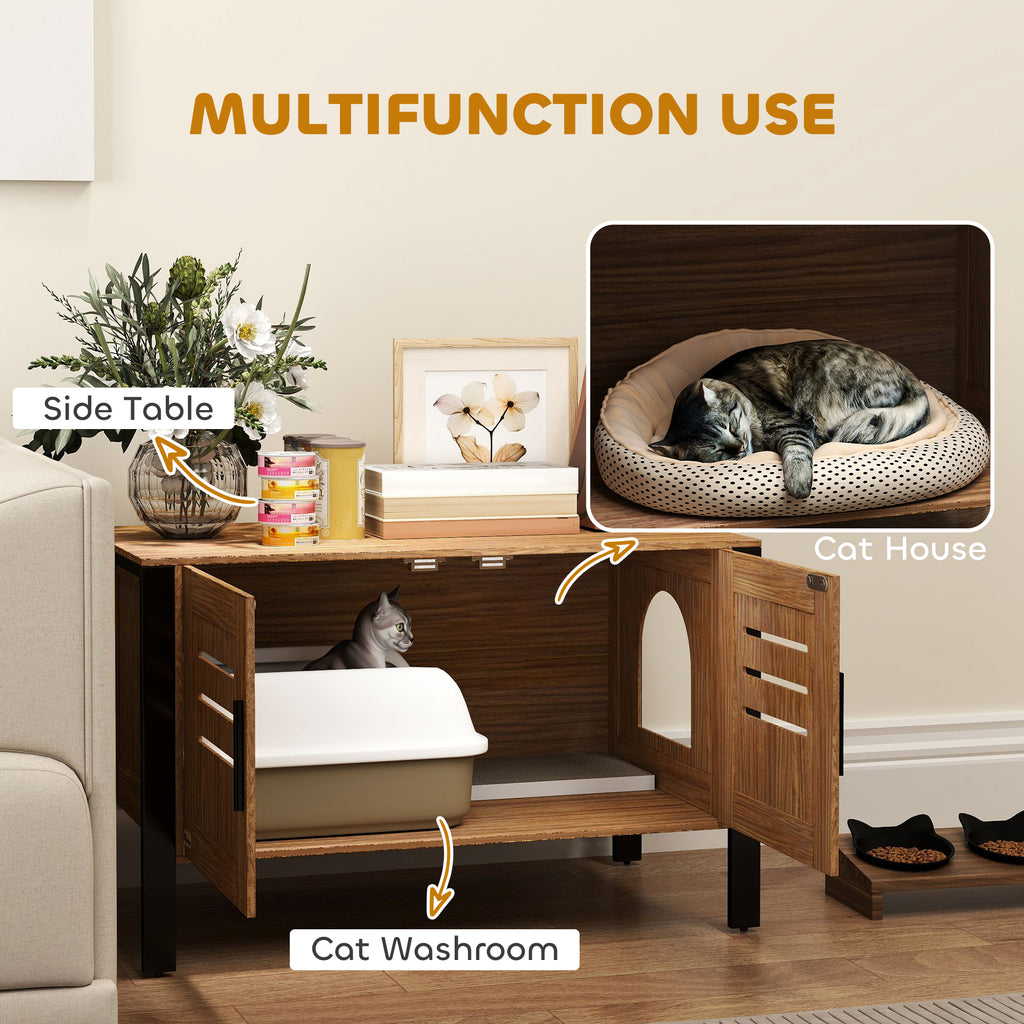 Cat Litter Box Enclosure with Scratching Board and Tall Legs – view 7