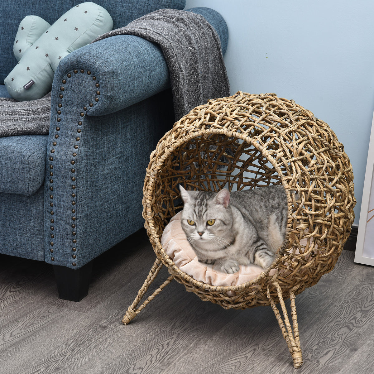 Elevated Weaved Cat Bed with Cushion for Comfort – view 9