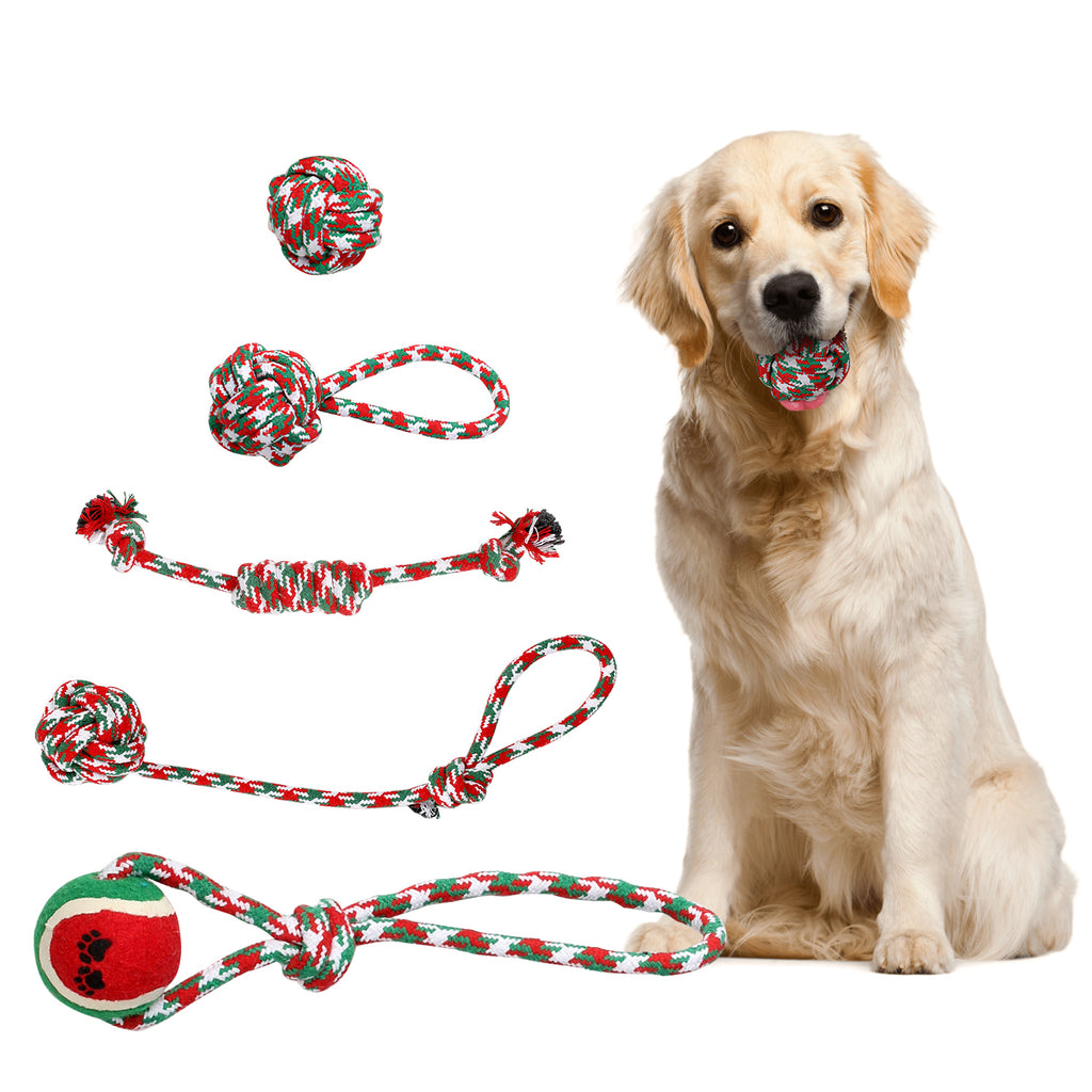 Christmas Rope Chew Toys for Dogs, 5-Pack