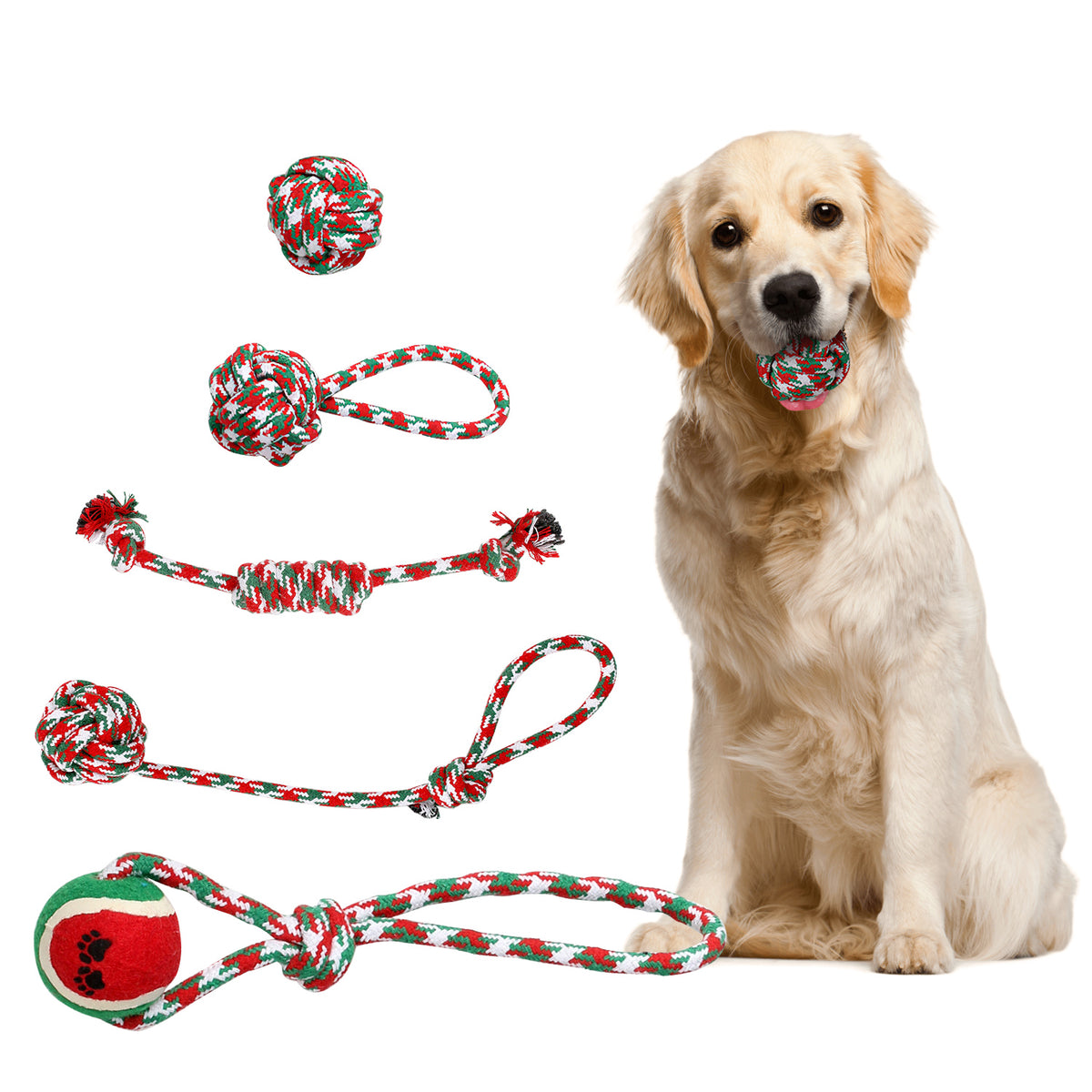 Christmas Rope Chew Toys for Dogs, 5-Pack