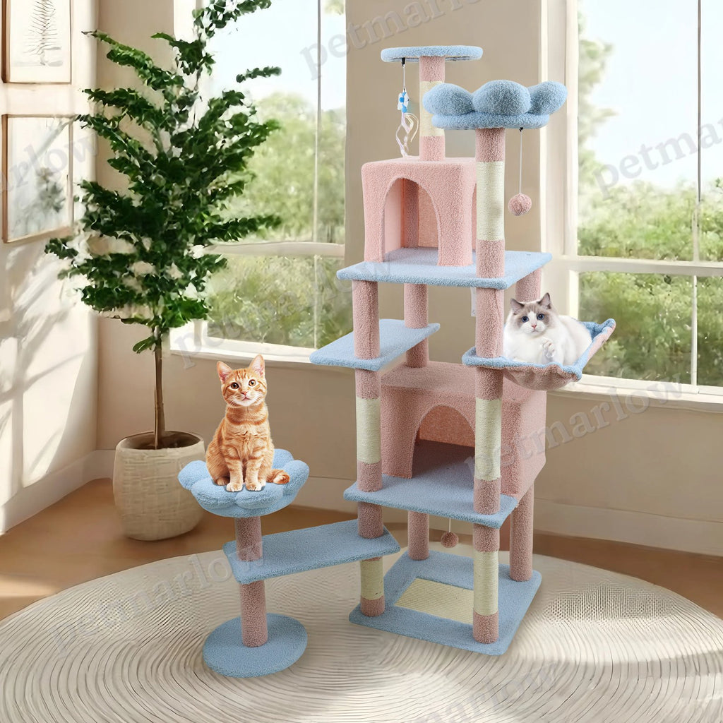 71-Inch Flower Cat Tree with Large Condo and Hammock – view 3