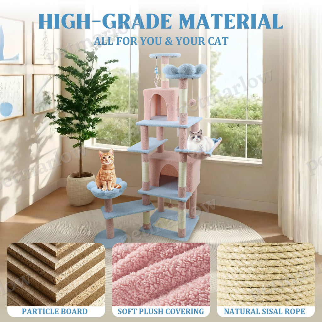 71-Inch Flower Cat Tree with Large Condo and Hammock – view 4