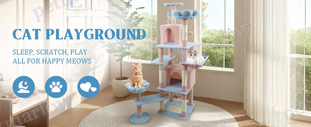 71-Inch Flower Cat Tree with Large Condo and Hammock – view 5
