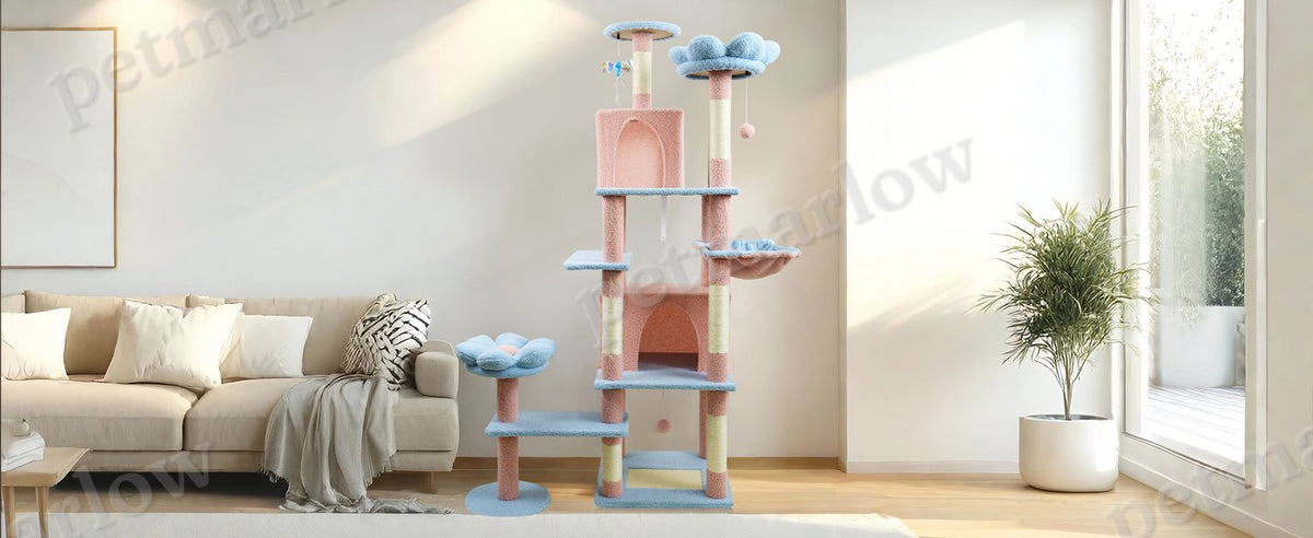 71-Inch Flower Cat Tree with Large Condo and Hammock – view 6