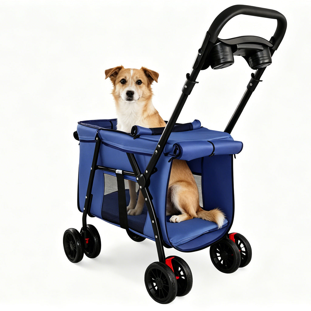 Pet Stroller with Foldable Design and Shockproof Wheels