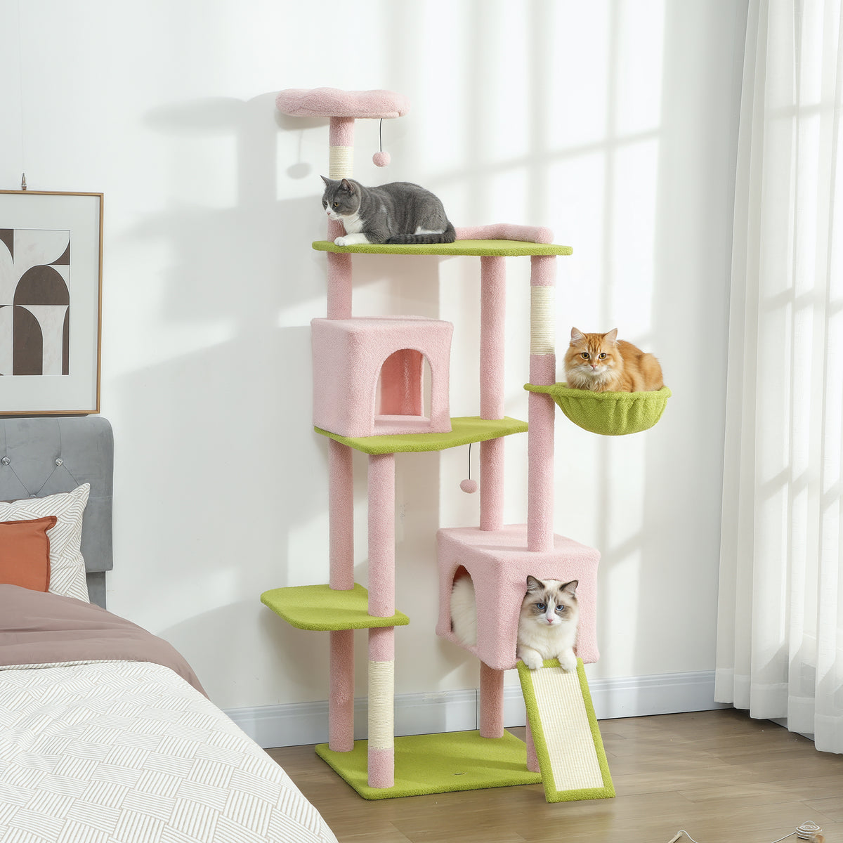 Flower Cat Tree with Scratching Post, Large Cat Tower